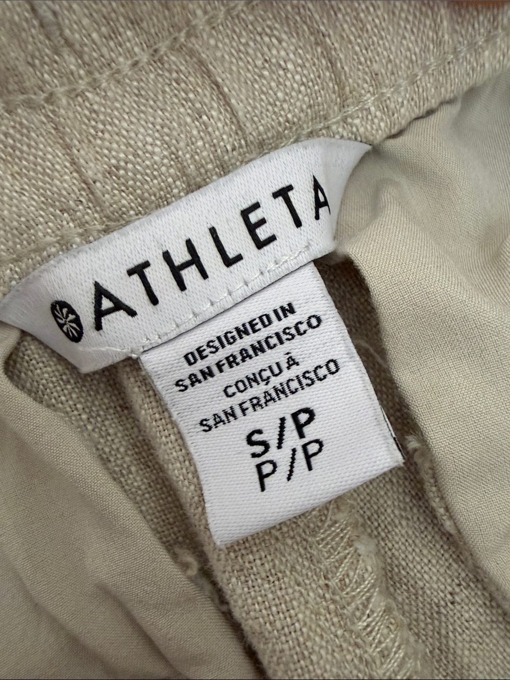 Athleta 100% Linen Light Beige lightweight Drawstring Joggers Sz Small - Picture 5 of 12